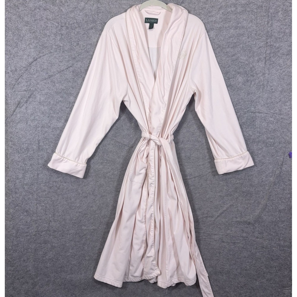 Lauren Ralph Lauren Monogrammed Robe Womens XL Pink Fleece Pockets Long